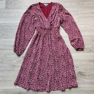 Draper James RSVP Cinched Waist Fit And Flare Burgundy Dress Womens Xs Sleeve